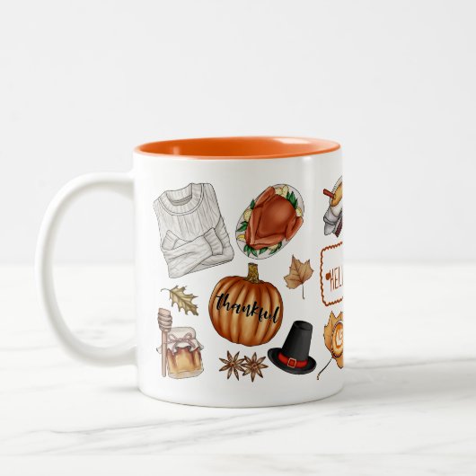 Herbst Saison Erntedank Hallo Pumpkin Zweifarbige Tasse (Links)
