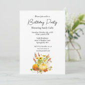 Herbst-Saison Pumpkin Geburtstagsparty Einladung (Stehend Vorderseite)