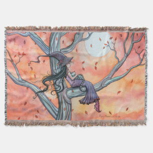 Herbst-Schlaf-Fantasie-Hexenkatze-Halloween-Kunst Decke