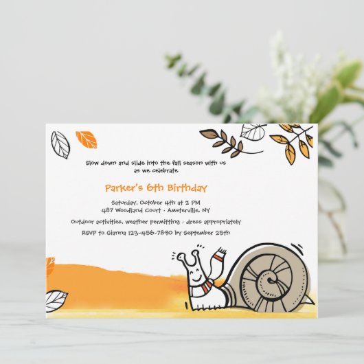 Herbst-Schnecke-Einladung Einladung (Stehend Vorderseite)