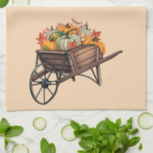 Herbst-Schubkarre mit Kürbissen Geschirrtuch