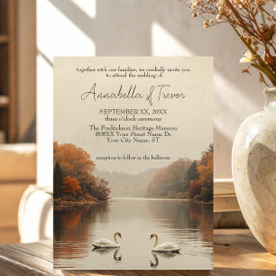 Herbst-Schwäne Romantischer See im Herbst-Hochzeit Einladung