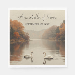 Herbst-Schwäne Romantischer See im Herbst Hochzeit Serviette