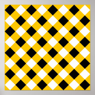Herbst Schwarz Gelb und Weiß Karomuster Poster