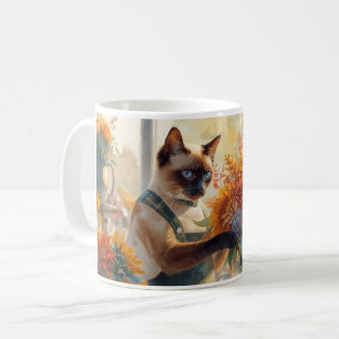 Herbst Siamesen Katze Blumengestalter Blume arrang Kaffeetasse