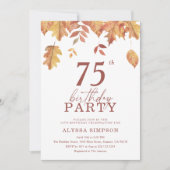 Herbst sinkende Blätter 75. Geburtstag Einladung (Vorderseite)