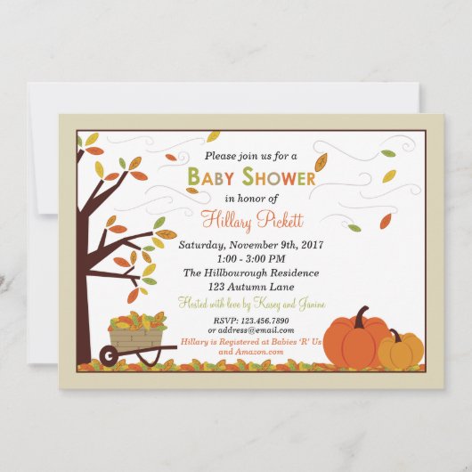 Herbst sinkende Blätter Kinderdusche Einladung (Vorderseite)