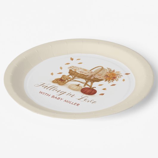 Herbst sinkt in Liebe Babydusche Pappteller (Schrägansicht)