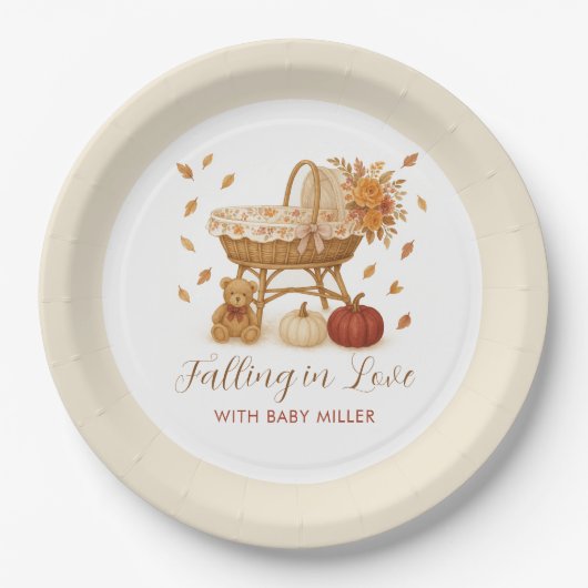 Herbst sinkt in Liebe Babydusche Pappteller (Vorderseite)