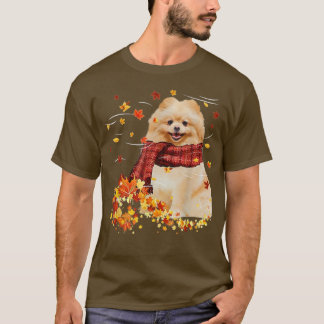 Herbst-SkarfPommerscher Hund Herbst Fallende Blätt T-Shirt