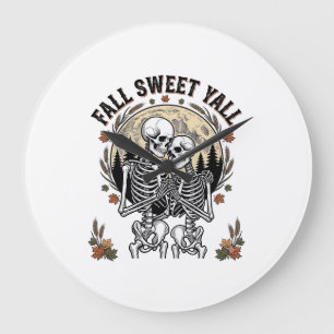 Herbst-Skelett-Paar Vintage-Stich Herbst-Shir Große Wanduhr