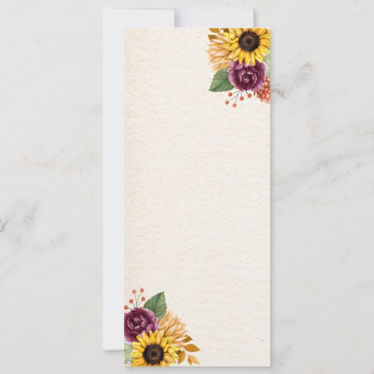 Herbst-Sonnenblume-Blumenhochzeits-Menü Einladung (Rückseite)