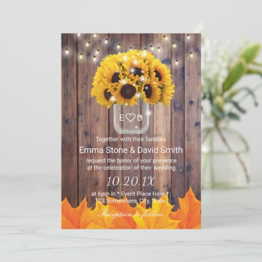 Herbst Sonnenblume Jar String Lights Rustische Hoc Einladung (Stehend Vorderseite)
