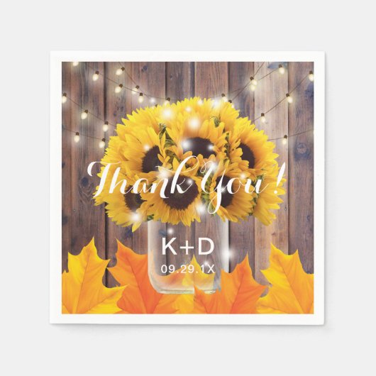 Herbst Sonnenblume Jar String Lights Rustische Hoc Serviette (Vorderseite)