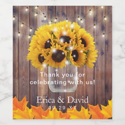 Herbst Sonnenblume Jar String Lights Rustische Hoc Weinetikett (Einzelnes Label)