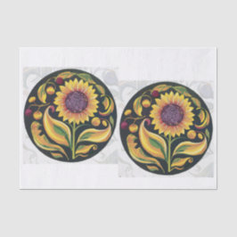 Herbst Sonnenblume Vignette, Folkloremedaillon Seidenpapier