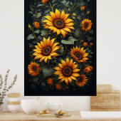 Herbst-Sonnenblumen-Blumenarrangement Poster (Küche)