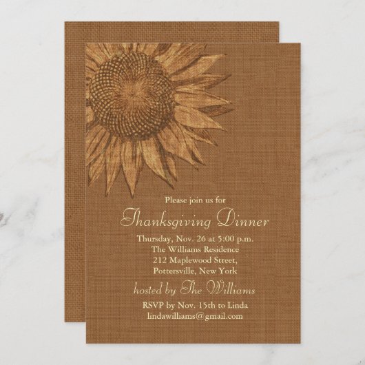 Herbst Sonnenblumen Erntedank Abendessen Einladung (Vorne/Hinten)