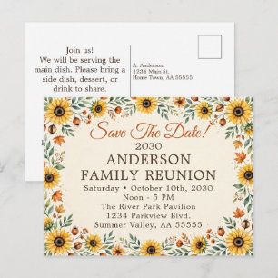Herbst-Sonnenblumen-Familientreffen Save The Date Feiertagspostkarte