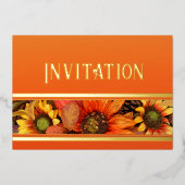 Herbst Sonnenblumen Florals Foil Einladung (Vorderseite)