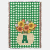 Herbst Sonnenblumen & Pumpkins Green Gingham Decke (Vorderseite Vertikal)