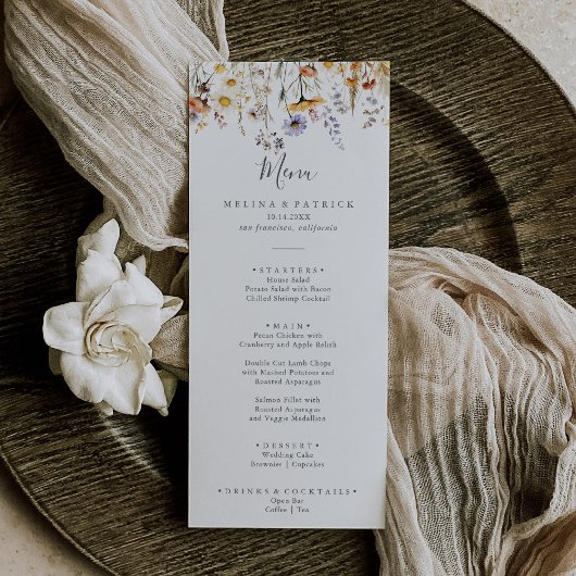 Herbst Sonnenschein Elegante Wildblume Abendessen Menükarte