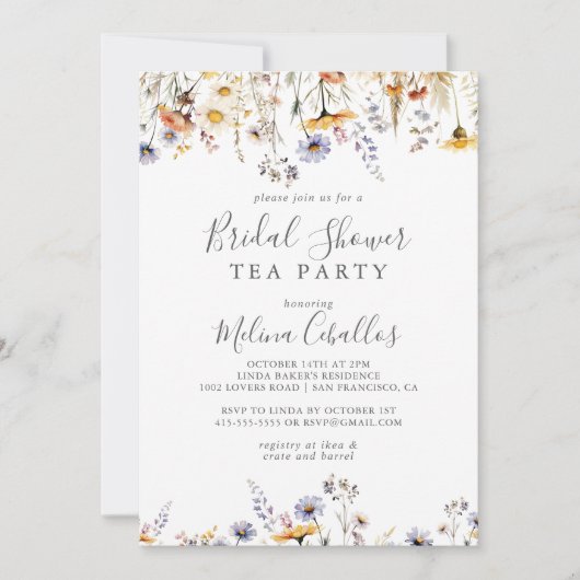 Herbst Sonnenschein Wildblume Brautparty Tee Party Einladung (Vorderseite)