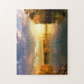 Herbst Sonnenuntergang auf dem Fluss. Puzzle (Vertikal)