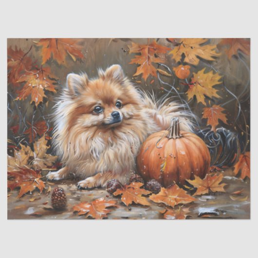 Herbst Spitz Hund Dekoupage Seidenpapier (Vorderseite)
