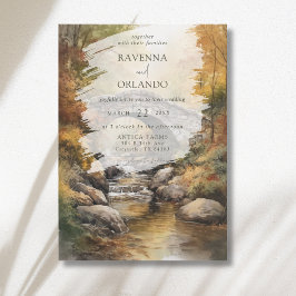 Herbst-Steinbrücke-Fluss-Blätter-Hochzeit Einladung