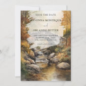 Herbst-Steinbrücke-Fluss-Blätter-Hochzeit Save The Date (Vorderseite)