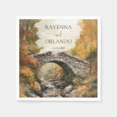 Herbst-Steinbrücke-Fluss-Blätter-Hochzeit Serviette (Vorderseite)