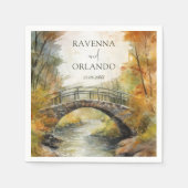 Herbst-Steinbrücke-Fluss-Blätter-Hochzeit Serviette (Vorderseite)