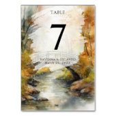 Herbst-Steinbrücke-Fluss-Blätter-Hochzeit Tischnummer (Vorderseite)