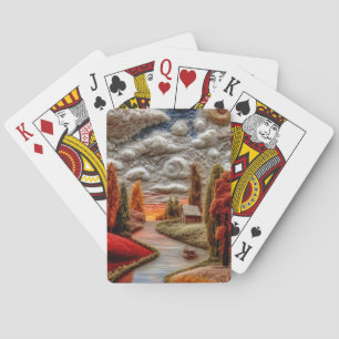 Herbst-Stickerei-Landschaft Spielkarten – Warm