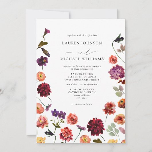 Herbst Summer Garden Burnt Orange Blume Hochzeit Einladung (Vorderseite)