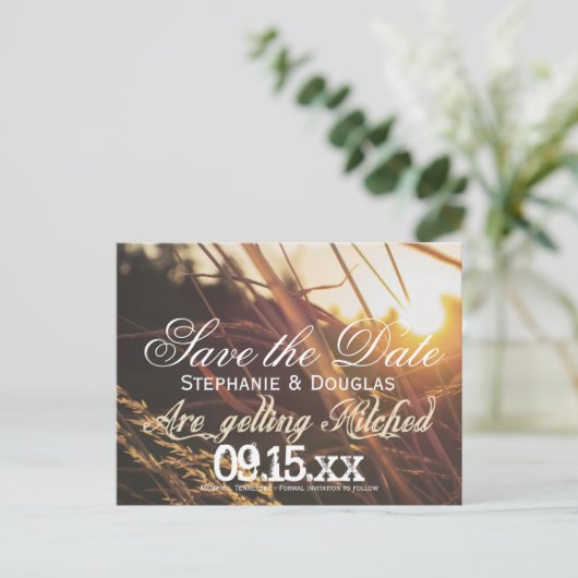 Herbst Sunset Save the Date Postkarten (Stehend Vorderseite)