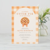 Herbst Süße Pie Bow Gingham Babyparty Einladung (Stehend Vorderseite)