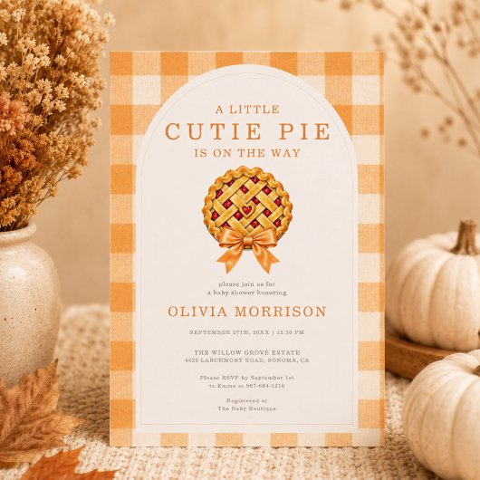 Herbst Süße Pie Bow Gingham Babyparty Einladung