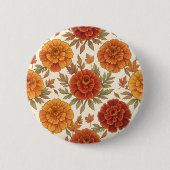 Herbst-Tagetes-Blumenmuster Button (Vorderseite)