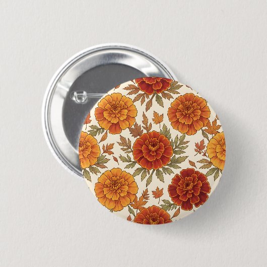 Herbst-Tagetes-Blumenmuster Button (Vorne & Hinten)
