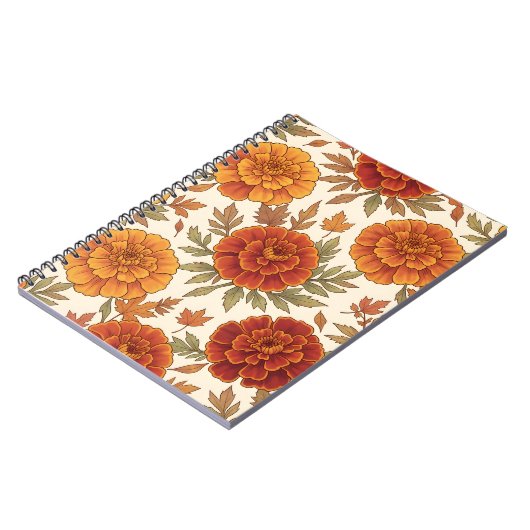 Herbst-Tagetes-Blumenmuster Notizblock (Linke Seite)