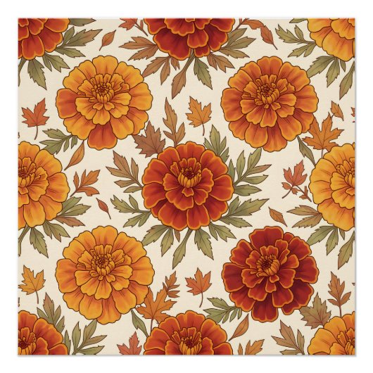 Herbst-Tagetes-Blumenmuster Poster (Vorderseite)