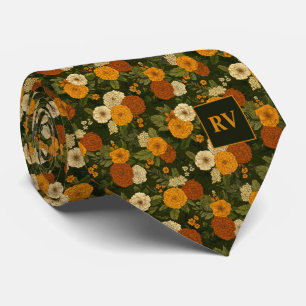 Herbst-Tagetes-Garten-Blumen-Monogramm Krawatte