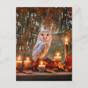 Herbst-Tagundnachtgleiche Eule und Kerzen Mystisch Feiertagspostkarte
