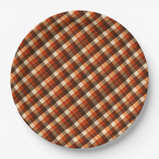 Herbst-Tartan-Karo-Muster | Rustikaler Herbst Pappteller (Vorderseite)