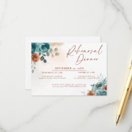 Herbst Teal Burnt Orange Boho Hochzeitsprobe Begleitkarte