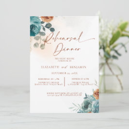 Herbst Teal Burnt Orange Boho Hochzeitsprobe Einladung