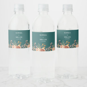 Herbst Teal Wasserfarbe Terrakotta Florale Hochzei Wasserflaschenetikett