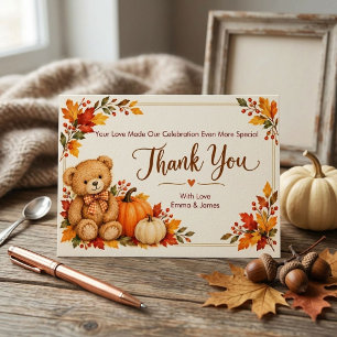 Herbst-Teddybär-Kürbis-Baby-Party Dankeskarte